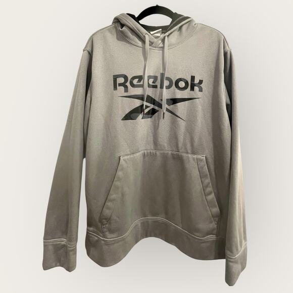 Reebok Men’s Grey Hoodie Classic Pullover Sweatshirt Black Vector Logo Size L - Picture 3 of 5